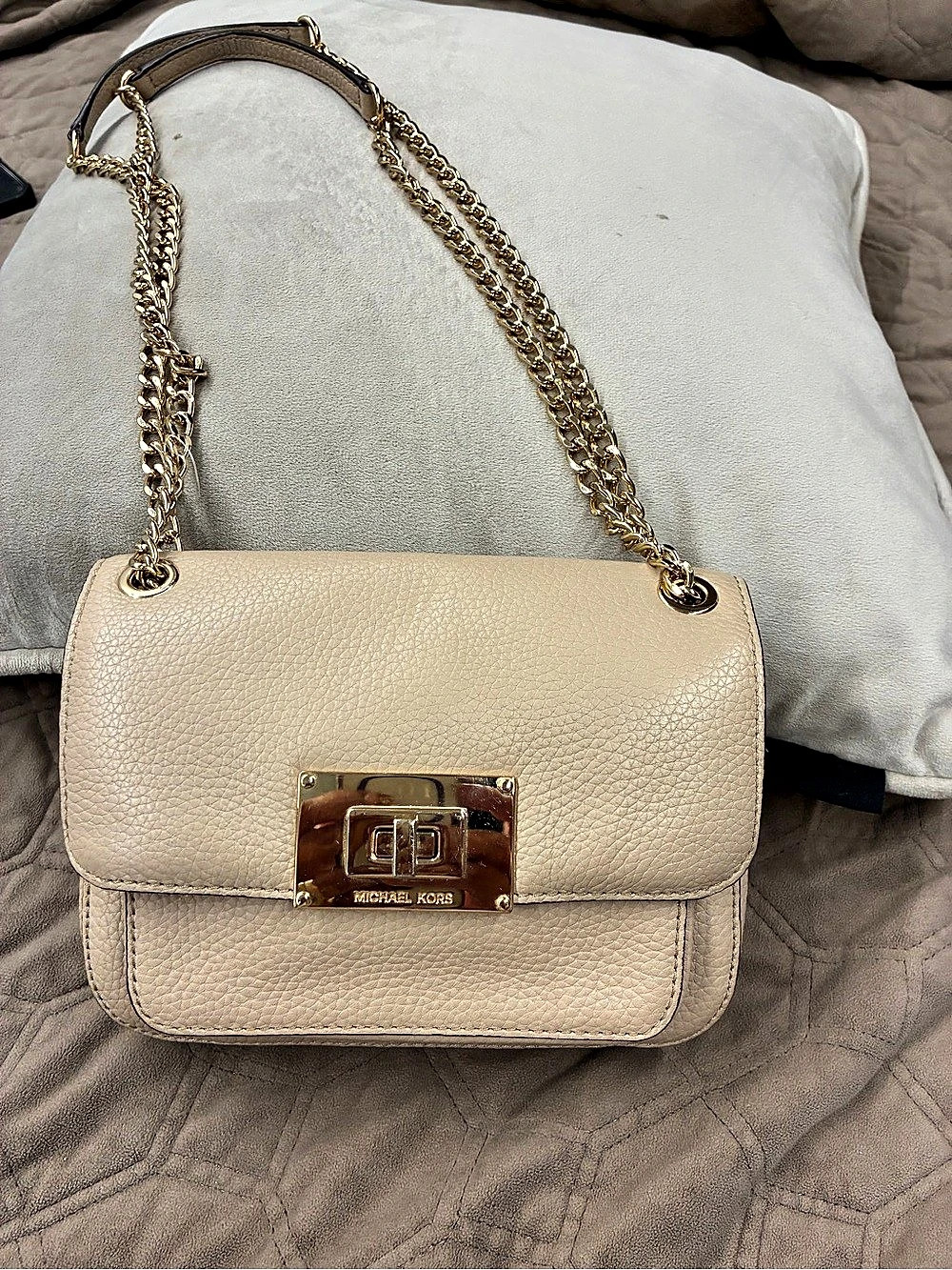 Michael Kors Sloan Small Pebbled Leather Turn-Lock Chain Shoulder Bag